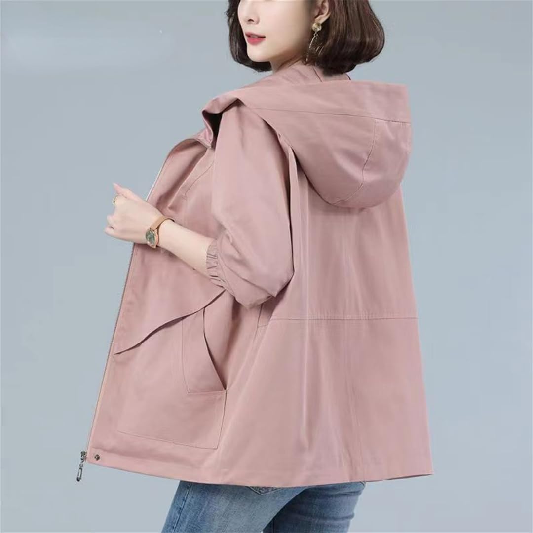 Primavera Autunno Trench Da Donna Di Media Lunghezza Con Fodera Con Cappuccio Giacca Larga Leggero Sottile
