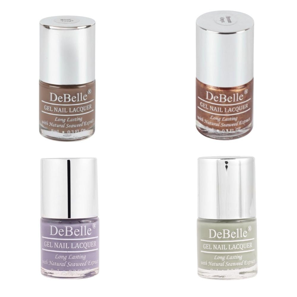 DeBelle Gel Nail Polish Combo Set of 4 Bronze Onyx, Olive Jade, Rose Taupe, Viola Dew (8ml each)