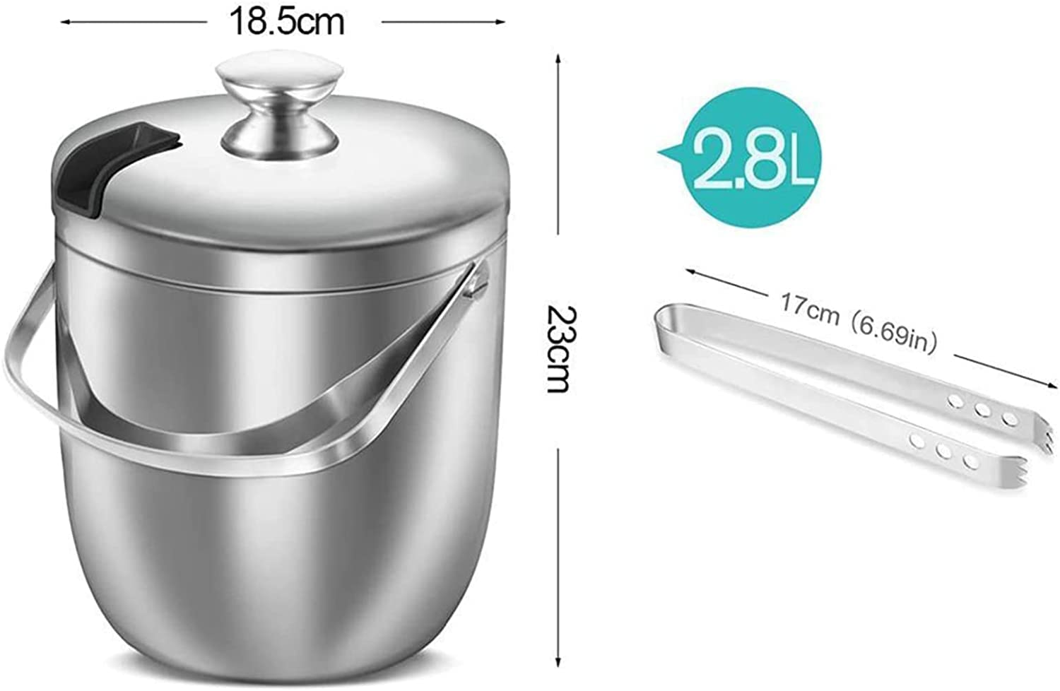 Gradiente Cubo De Champagne Cubo Práctico con litros De Pinzas Aislada con Doble Pared con Pinzas Y Contenedor De Hielo De Tapa 2.8L