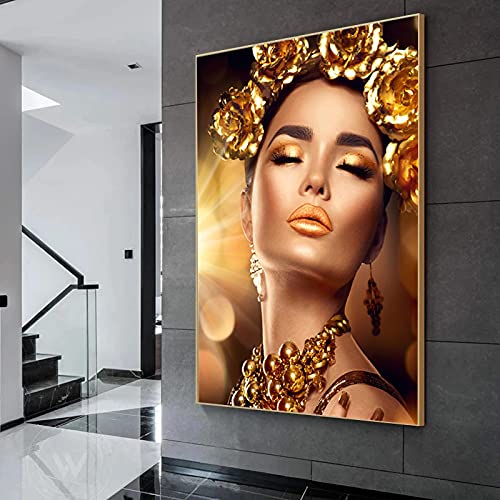 Peinture sur toile figure portrait femme or de grand format