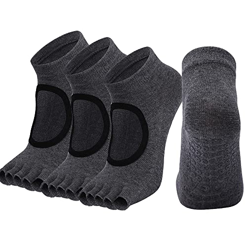 POKEAT 2Pair Professional Five Finger Yoga Socks Women Breathable Anti Slip Pilates Socks Fitness Toeless Open Toe Socks for Ballet Dance,Gray