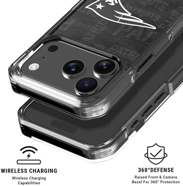 Skinit Clear Phone Case Compatible with iPhone 17 Pro - Officially Licensed NFL New England Patriots Black & White Design