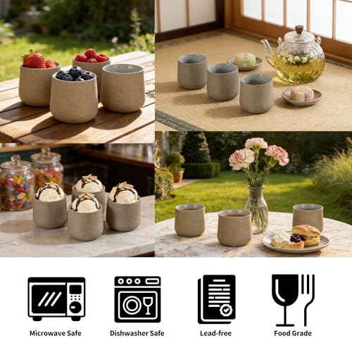 Image of TEANAGOO Japanese Tea Cups Set of 4pcs, 6.9oz /205ml Elegant Ceramic Matcha Cups with Flat Base, Darker Grey Handleless Coffee Mugs, Microwave & Dishwasher Safe, Beautiful Gift Box