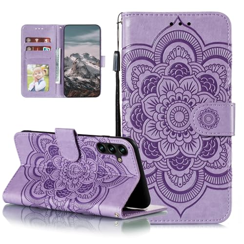 Étui Samsung S24 5G en cuir premium gaufré lila style portefeuille