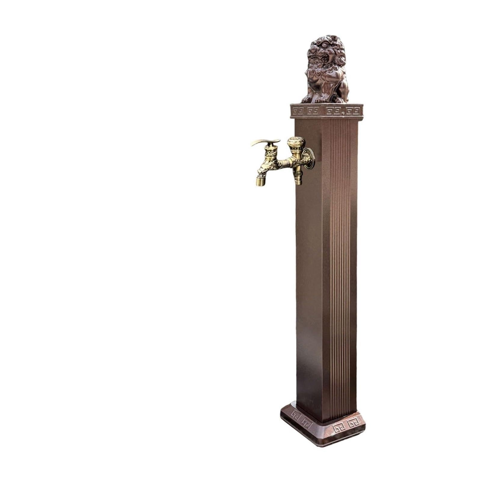 Garten Wasserzapfsäule Wassersäule Outdoor Wasserhahn Freistehende Frostschutzschlauchverlängerung mit dekorativer Wasserfontäne und Sprühpistole zur Bewässerung und Bewässerung (braun 100 cm)