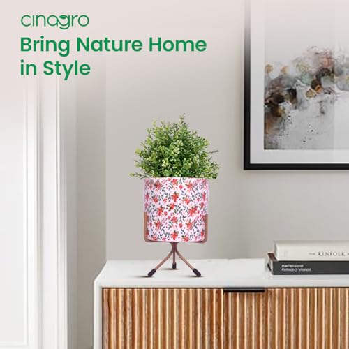Image of CINAGRO Metal Flower Vase Planter Pot with Iron Stand, Pots for Plants, Plant Pots for Home Decoration, Succulent Pot, Indoor Planter Garden Decor Style: Rosewood Radiance