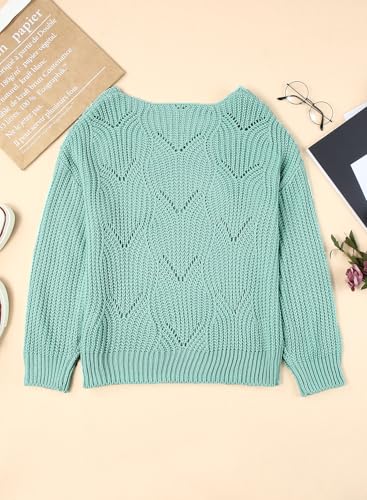 Image of Dokotoo Womens Sweaters 2026 Crewneck Cute Elegant Soft Long Sleeve Hollow Cable Knit Pullover Tops