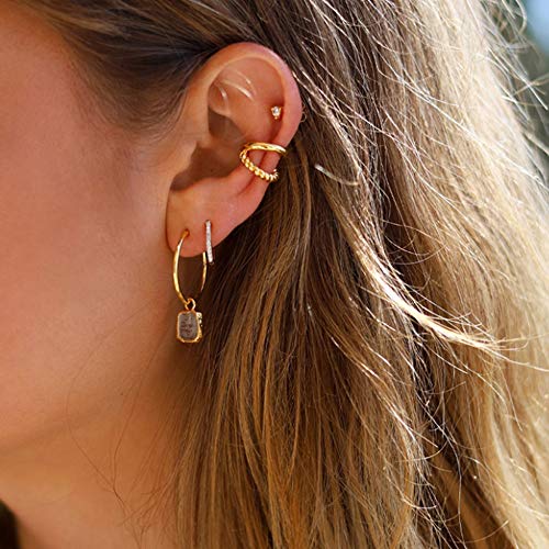 Sloong 10Pcs Sparkling Ear Cuff Pack Gold Dainty Helix Earrings Huggie Stud Cuff Earrings For Women Earring Set | Clip On Cartilage Non Pierced #TOP3