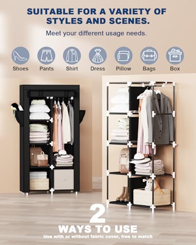 Image of Mavivegue Portable Closet,Wardrobe Closet,Wardrobe,Portable Closets for Hanging Clothes,for Bedroom and Living Room, Black
