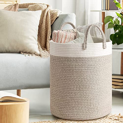 Mxmhome Cotton Rope Laundry Hamper - 20" X 15" X 15" Tall Woven Laundry Basket, Wicker Laundry Hamper For Clothes, Laundry Room Organization, Soft Baby Hamper For Nursery, Large Laundry Basket, 58L #TOP4