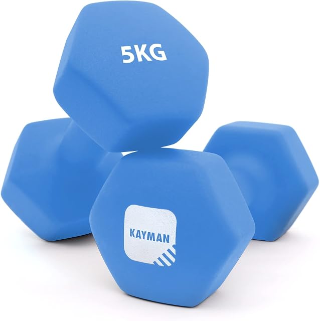 KAYMAN Neoprene Dumbbells with Free Poster Weight Set for Home Gym | Fitness Training Equipment | Anti-Slip Grip Material | Comes with Workout Guide | Pair of 1kg 2kg 3kg 4kg 5kg 6kg 8kg 10kg