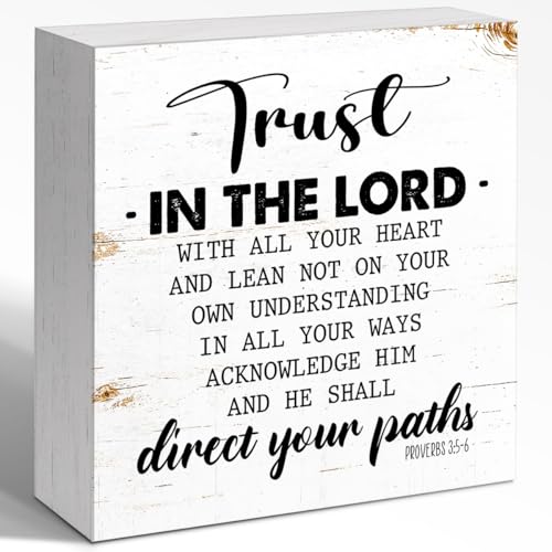 WUZYOU Bible Sign, Scripture Decor Wooden Box Sign 5x5x1 INCH, Pastor Office Display, Christian Home Art, Church Gift Shop Decor