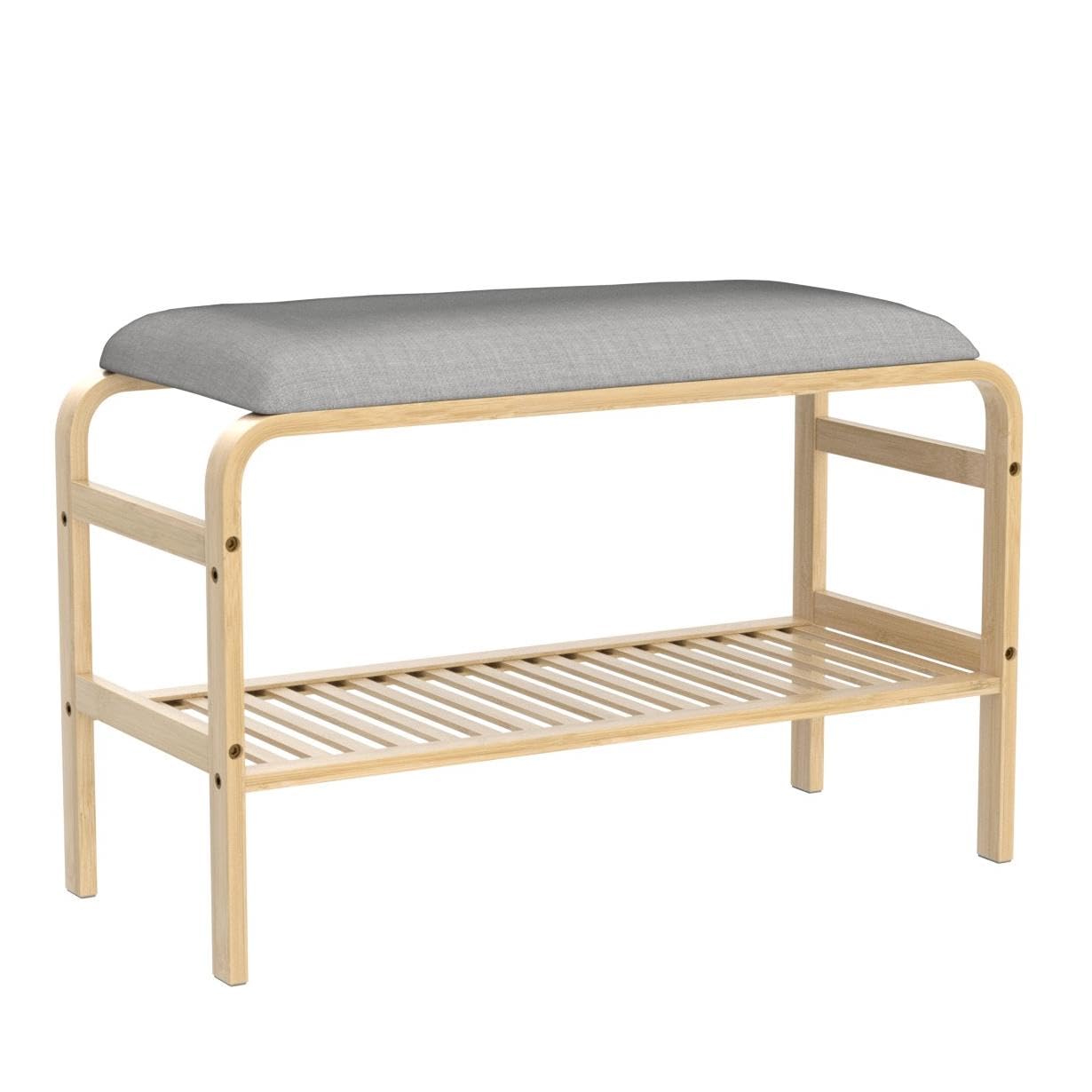 Relaxdays Banco Zapatero Recibidor, Asiento Acolchado, 46x69x30cm, Organizador 3 Pares de Zapatos, Descalzadora, Natural