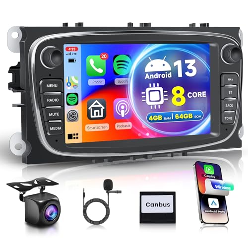 8 Core 4G+64G Sans Fil Carplay Android Autoradio pour Ford Focus II mk2 Mondeo S-Max C-Max Galaxy 7 Pouces Autoradio avec Android Auto Navi GPS WiFi Mirror...