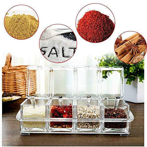 Clear Seasoning Rack Spice Pots by AIQI - 4 Piece Acrylic Seasoning Box - Storage Container Condiment Jars - Cruet with Cover and Spoon by AJB - Image 5