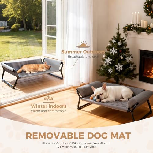 Lekespring Erhöhtes Hundebett Outdoor, Atmungsaktiv & Gepolstert, Stabiles X-Metallgestell, Waschbarer Bezug, Ganzjahres Hunde-Liege für Innen & Außen, Größe M, Grau