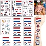 Netherlands Flag Temporary Tattoos for World Cup Decorations 2026 | 11 Sheets- Waterproof Face Tattoos for Football Fans | Tattoo Stickers for Game Days, World Cup Decorations