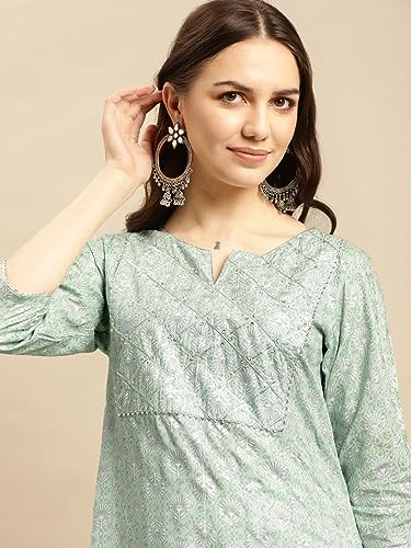Image of rangita Mint Green Rayon Calf Length Embellished Straight Kurti for Women | Kurta for Women