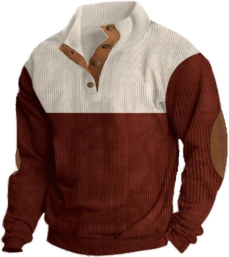 AutumnWinter Men' Outdoor Button Stand up Neck Loose Colored Sports Sweater Trend