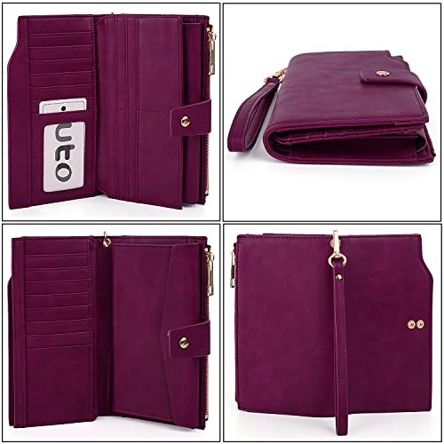 Image of UTO Wallet Women Vegan Leather Wristlet Snap Long Purse Credit Card Holder Elegant Clutch