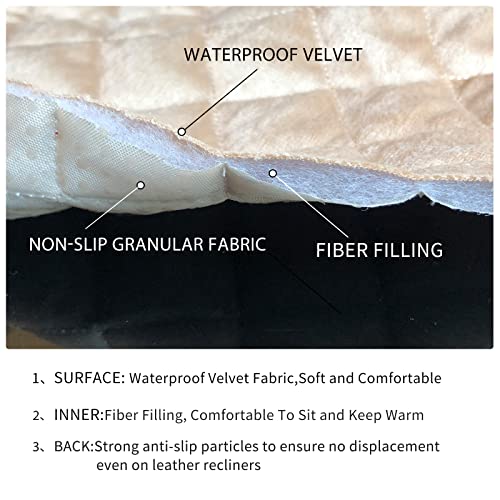 Image of Velvet Recliner Covers Non Slip Waterproof Large Recliner Chair Covers for Leather Chairs Reversible Recliner Sofa Cover for Living Room Recliner Furniture Protectors Covers for Dog Pets Beige 28 inch