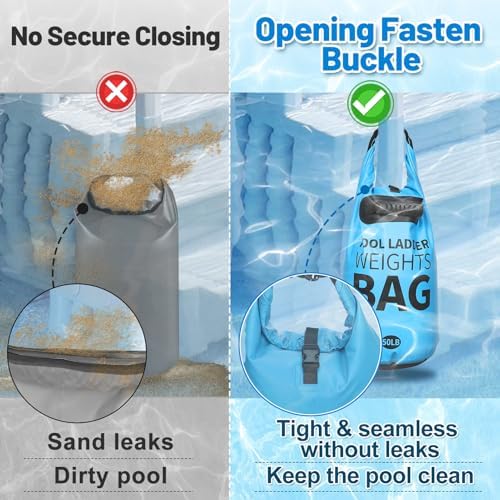 PAMASE Pool Ladder Weights, 500D PVC Waterproof Tear-Resistance Stair Step Anchors, 50lbs Sand Fillable Foldable Sandbags for Pool Entry Systems