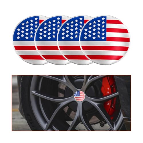 TNAIYH 4PCS American Flag Car Wheel Hub Center Cap Sticker, 56mm 2.2" USA Flag Rustproof Wheel Rim Center Cover, Patriotic Automotive Exterior Rim Cap Decal, Universal for SUV Truck Van (Style E)