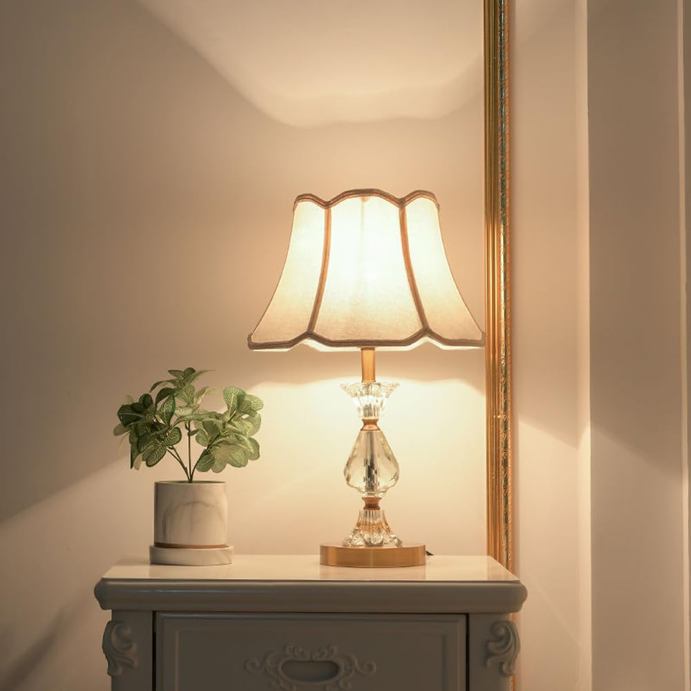 Mengjay Lampada da Comodino in Cristallo,Vintage Lampada da Tavolo con Paralume in Tessuto,Lampada da Lettura,Abat-Jour da Comodino E27,Moderna Lampada da Scrivania per Camera da Letto,Soggiorno