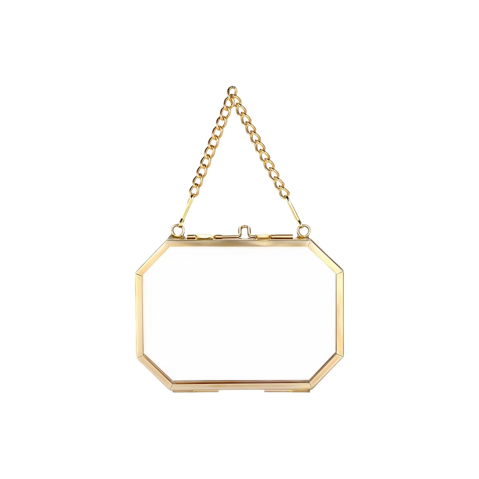 Buxuaaaa A Buxuaaa Octagonal Glass Pressed Flower Frame Home Decoration Floating Photo Frame With Metal Chain For Dried Flower Plant Octagonal Topological