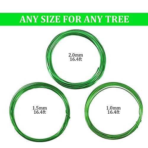 Bonsai Wire With Cutter Kit - 9 Roll Tree Training Wires 149.6 Feet Total .Anodized Aluminum Wire 1Mm/1.5Mm/2.0 Mm Training Wire，For Bonzai Trees Indoor (149.6 Feet, Green, 9) #TOP1