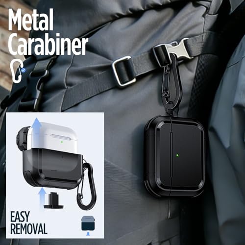JETech Starke Fallschutz Hülle für AirPods Pro 3 (2025) mit Schlüsselanhänger, Magnetischem Deckel, Kompatibel mit MagSafe, Front LED Sichtbar (Schwarz)