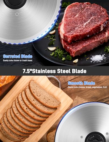 Image of Meat Slicer Machine for Home, 200W Electric Food Slicer,Dual 7.5 inch Blades (7.5 inchx2 Blades-200W DC motor)