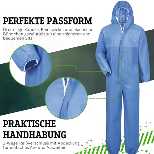 Safetytex SMS Schutzanzug - Einweg Overall - PSA Kat. 3 Typ 5/6 - Partikeldicht & Spritzwassergeschützt - Ideal für Asbest, Sanierung & Industrie - Weiß Gr. M (1 Stück)