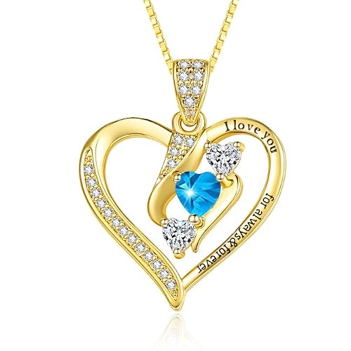 CupidGift Heart Necklace 18K sky blue Birthstone for Women Heart Pendant Necklace Birthday Anniversary Valentine's Day Gift for Wife mother daughter