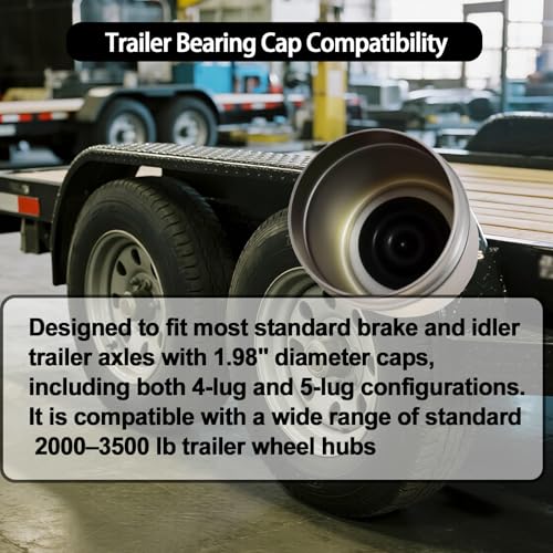 Image of 1.98 inch Trailer Bearing Dust Cap, 2Pcs Trailer Hub Cap with Extra 2Pcs Grease Rubber Plugs, Trailer Axle Grease Cap for Most 2000 to 3500 Pound Trailer RV Camper Wheel Cover Axle