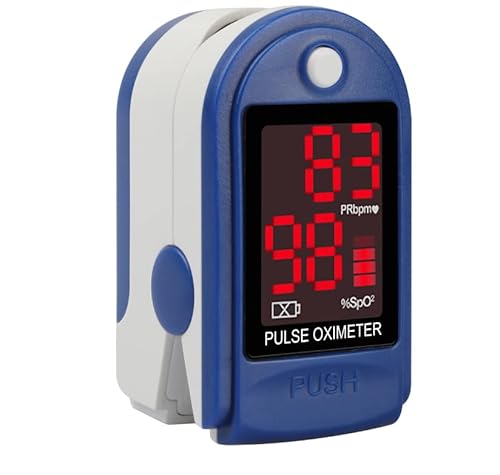 Fingertip Pulse Oximeter Batteries and Lanyard Included, CE and FDA Approved Blood Oxygen Saturation Monitor with LED Display Blood Oxygen Monitor, Finger Pulse Oximeter (Blue)