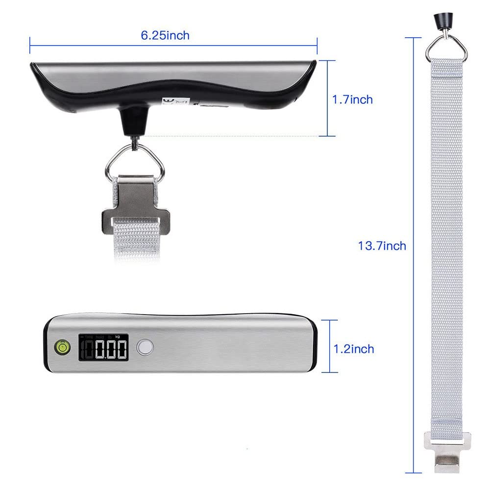 Balanza digital para pesca con regla Balanza digital Balanza electrónica Balanza de bolsillo para equipaje Balanza colgante para maleta Balanza de viaje Herramienta para pesar equipaje (Plata 50