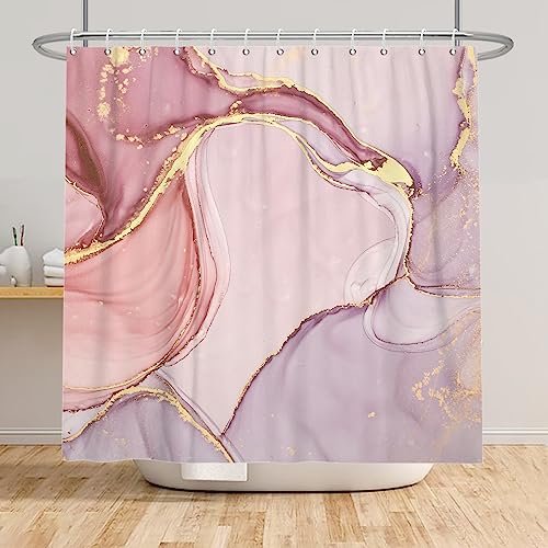 SDOTPMT 122x183cm Marble Shower Curtain Mixed Pink Purple Luxury Texture Golden Powder Bath Curtain Abstract Smooth Swirl Bathtub Curtain for Bathroom Fabric Polyester Waterproof with Hooks - Image 3