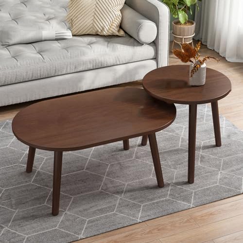 Ensemble de tables basses gigognes multifonctionnelles – Finition noyer – Tables d'appoint peu encombrantes pour petits appartements – Polyvalentes – Design en panneau de densité de loisirs – 60 x 40
