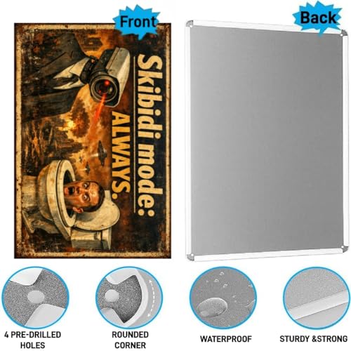 Skibidi Mode Always Metal Tin Sign Funny Toilet Wall Decor Dark Humor Bathroom Artwork Rustic Vintage Style Plaque Restroom Home Bar Office Gift 8x12 Inch Pre Drilled Hanging Art - Image 5