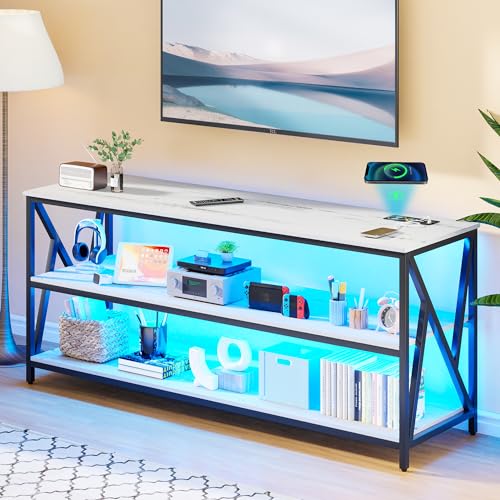 Lvifur RGB TV Stand up to 65''Televisions, TV Console Table with Wireless Charging Station,Entertainment Center with Human Body Sensor and Storage Shelves for Living Room，Bedroom(Oak)