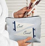 Elpwk East Coast Makeup Bag for Women, Nautical Coastal Striped Cosmetic Bags, Beach Lover Gifts, Blue Summer Beach East Coast Zipper Makeup Pouch for Purse