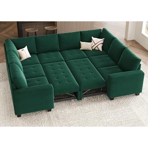 Belffin Modular Sectional Sleeper Sofa with Pull Out Couch Bed Oversized U Shaped Sectional Couches for Living Room Velvet Modular Sleeper Sofa Bed Gr