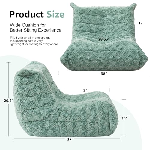 Image of Hobestluk Adults Bean Bag Chair Faux Fur BeanBag Couch for Living Room | Green Chevron,Ergonomic Design,Memory Foam,UltraSoft,Anti-slip Bottom,No Assembly Required,Decorative Style for Living Room