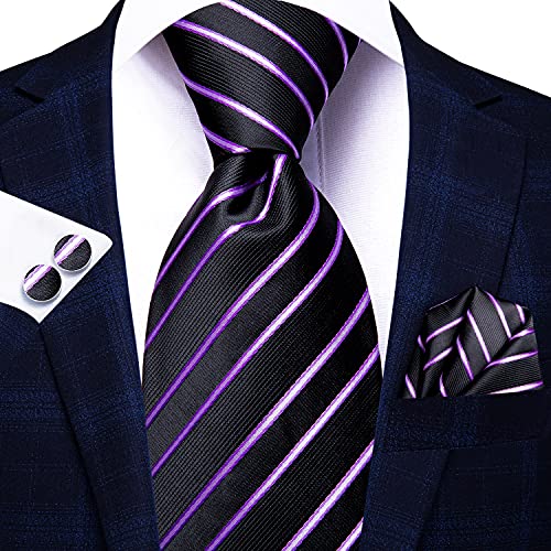Image of Hi-Tie 3 Pcs Gift Box Mens Tie Set Necktie with Pocket Square Cufflinks Lapel Pin Silk Neck Tie Collection