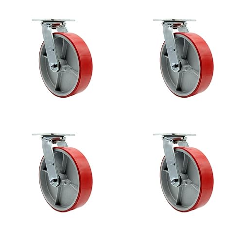 Vista 57 de Rueda rígida de poliuretano sobre hierro fundido con rueda roja de 4 pulgadas, capacidad de 700 libras, marca Service Caster