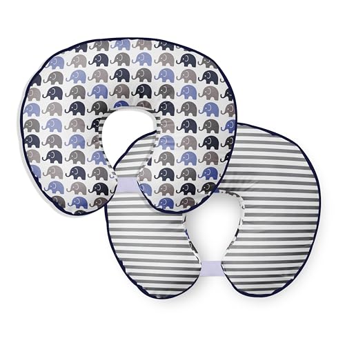 Bacati - Elephants Blue/Grey Nursing Pillow Cover Ultra-Soft 100% Cotton Fabric in a Fashionable Two-Sided Design, Fits All Hugster Nursing Pillows and Positioners