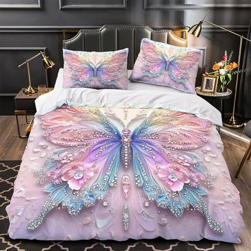 Housse de couette microfibre 135x200 lit simple avec parure de lit imprimé papillon 3D