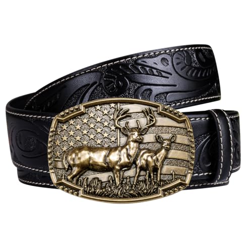 Image of Dubulle Mens Ratchet Belt Gold Click Buckle Adjustable Leather Belts | Automatic Belt Buckles, 1 3 /8 inch(3.5cm) Slide Strap, Ratcheting Smooth Sliding, Trim to Fit Design, Gift Box, for Dress Casual