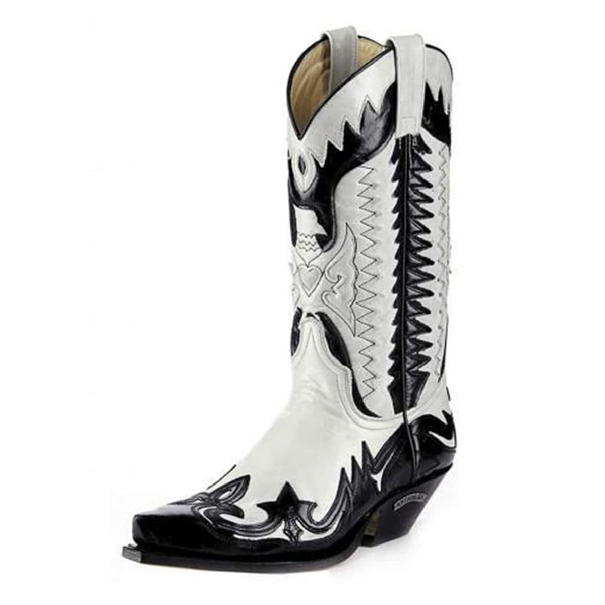 PEKMAR Stivali da Moto da Cowboy Vintage da Uomo, Scarpe da Cavaliere Vintage in Pelle PU Stivali da Moto con Tacco Medio a Punta Stivali Occidentali Casual,Marrone,44